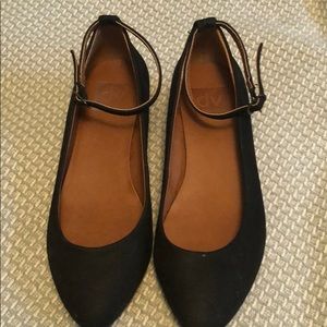 Black mini wedge dress shoe with ankle strap